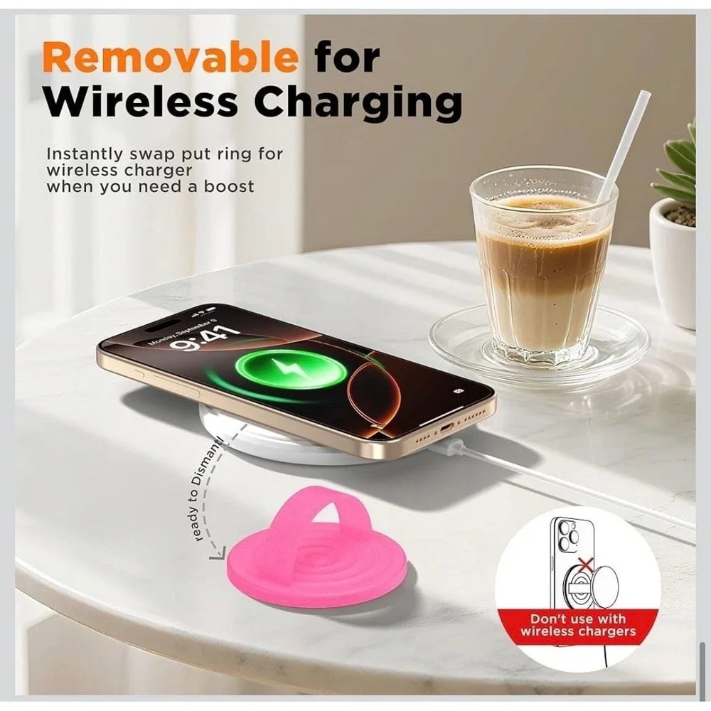 Magnetic Silicone Phone Ring Grip‎ for MagSafe, 360 Degree , Pink Glitter